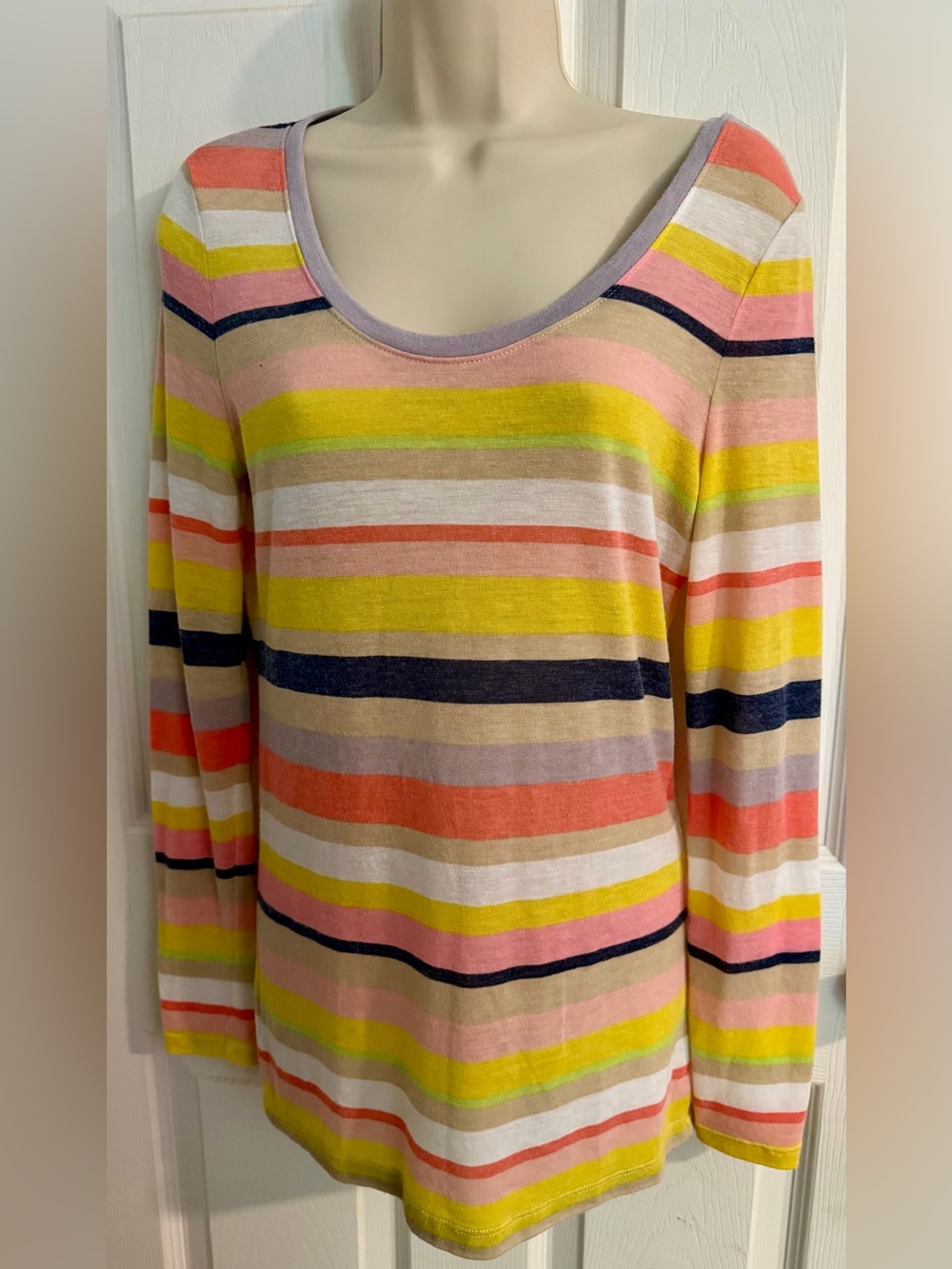 Lou & Grey Colorful Striped Long Sleeve Scoop Neck Top Size - Small